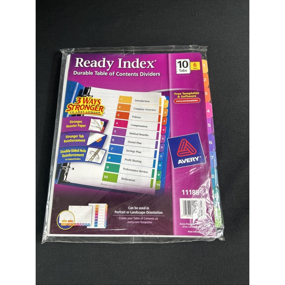 Avery Classic Customizable Table Of Contents‎ Dividers, 10 Tab - 6 Sets - New